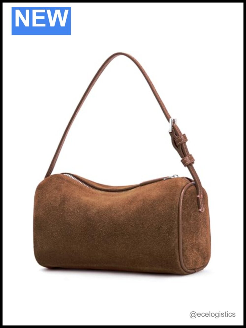 Genuine Suede Leather Crossbody Bag Small Barrel Hobo Purse Adjustable Strap